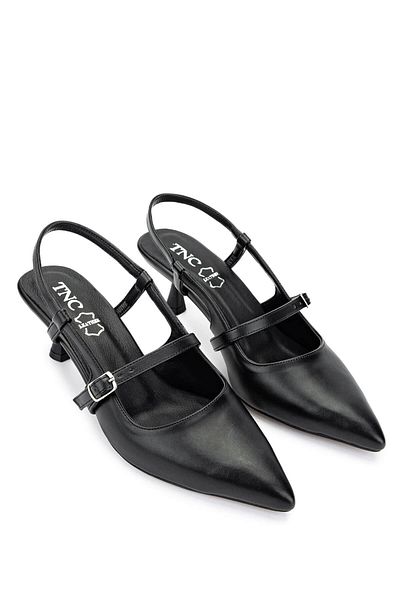 Tamer Tanca Women's Genuine Leather Black Leather Heeled Shoes