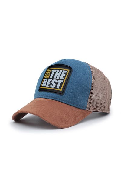 Trucker The Best Model Interchangeable Emblem Mesh Cap Suede Jeans
