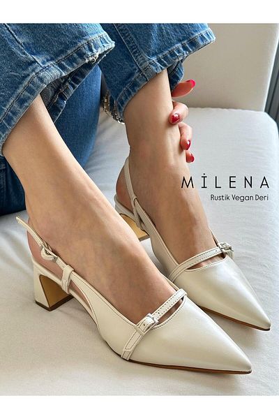 Zuum Milena Open Back Thick Heeled Women's Shoes - Ecru Rustic