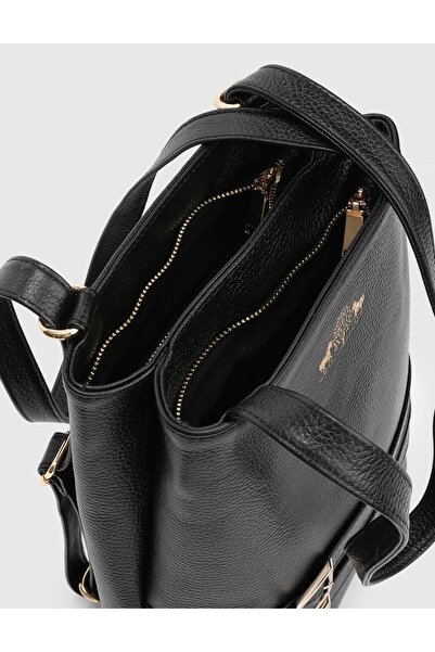 İLVİ Anke Kadın Sırt Çantası Siyah Hakiki Floter Deri