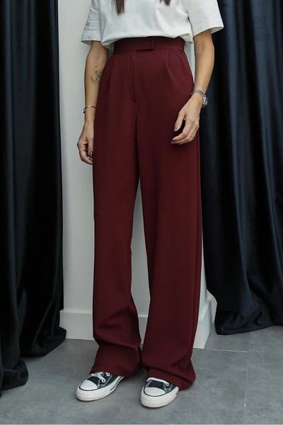 Bestenur Velcro Palazzo Trousers 1353 - Claret Red