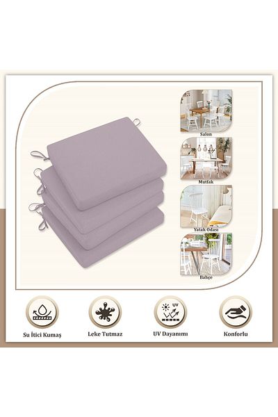 Evim Canvas 4-Piece Lilac Liquid-Proof Stain-Proof Zippered Lace-Up Chair Cushion 40 X 40 cm