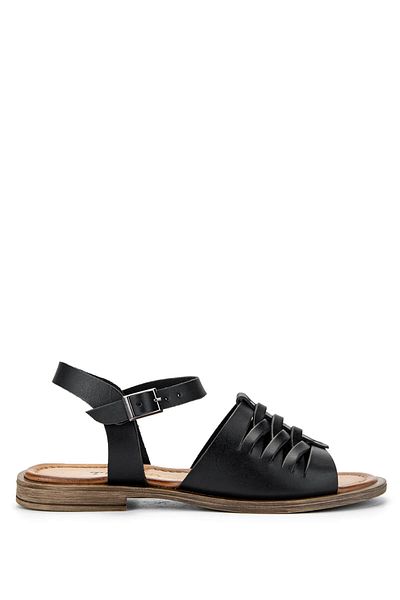 Tamer Tanca Women's Genuine Leather Black Leather Flat Sandals