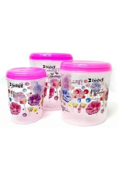 Generic Bisbell Floral Beauties Food Storage Containers with Lid, 500ml/1000ml/2000ml, Set of 3