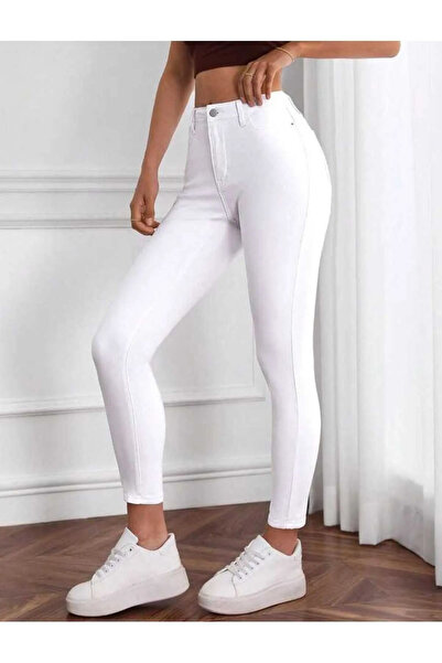 WODDİ Blugi skinny Penya albi pentru femei Duryn Pantaloni de blugi skinny Ly...