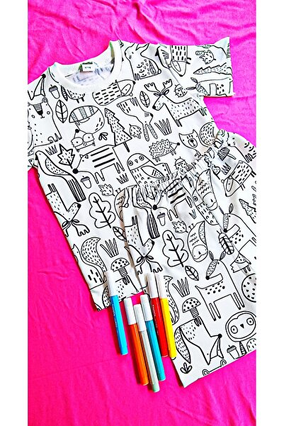 Boyanabilir Ve Yıkanabilir Orman Hayvanlari Desenli,şortlu Pijama Takımı (UNİSEX)
