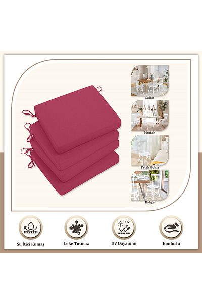 Evim Canvas 4-Piece Fusya Liquid Proof Stain Resistant Zippered Lace Chair Cushion 40 X 40 cm