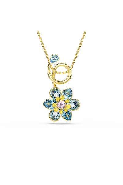 Swarovski Idyllia Kolye, Karışık kesimler, Çiçek, Mavi, Altın rengi kaplama