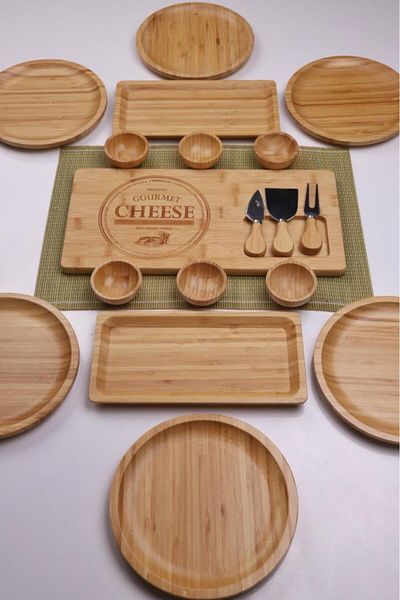 Atbyhome Bambu Style 18 Piece Luxury Bamboo Breakfast Presentation Set for 6 People - Breakfast Set