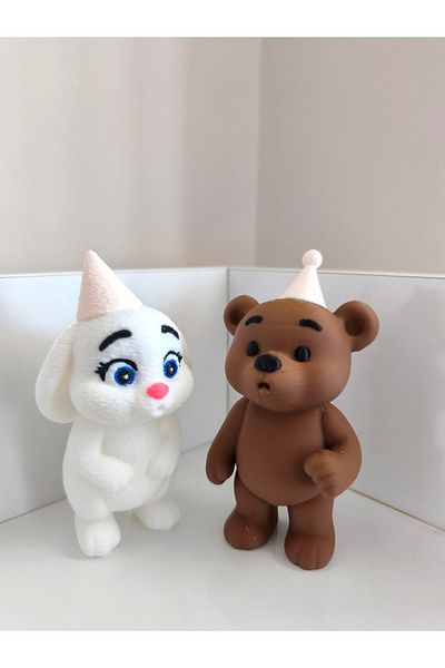 Alwin3d Candle Blowing Rabbit and Teddy Bear Set of 2