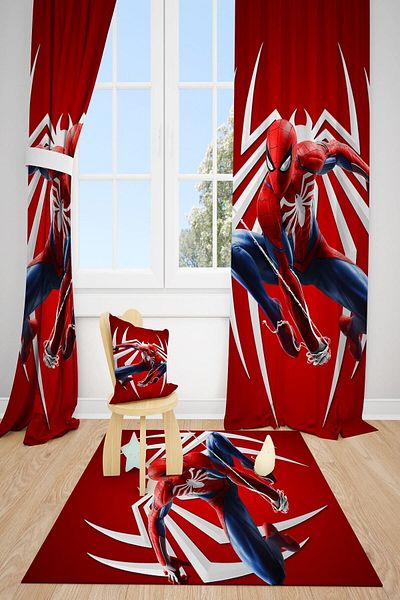 dekomingo Red Spiderman Children's Room 2 Wings Background Curtain