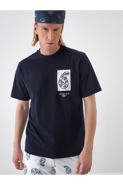 Xint Men's Navy Blue Regular Fit Cotton T-Shirt