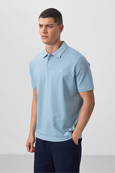 TOMMY LIFE Ανδρικό μπλουζάκι Ice Blue Standard Fit Basic Polo Neck - 87768
