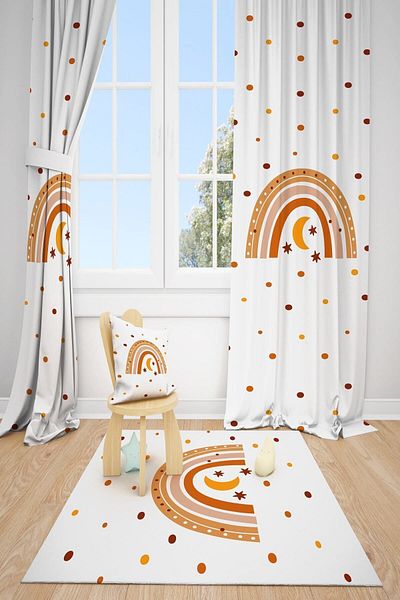 dekomingo Mustard Rainbow Children's Room 2 Wing Background Curtain
