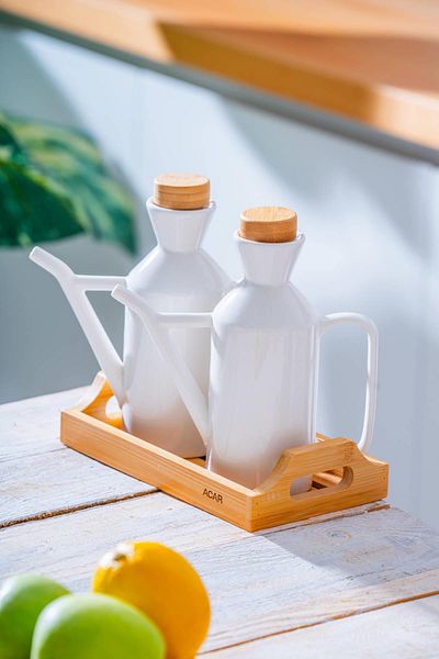 ACAR Pamira Bamboo Stand Oil & Vinegar Set