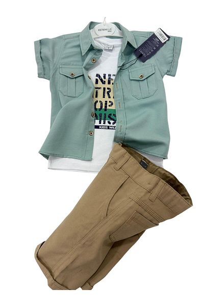 Terry Boy's Oxford Short Sleeve Shirt T-Shirt Shorts Suit / Shirt - 3 Piece Suit with T-Shirt Shorts