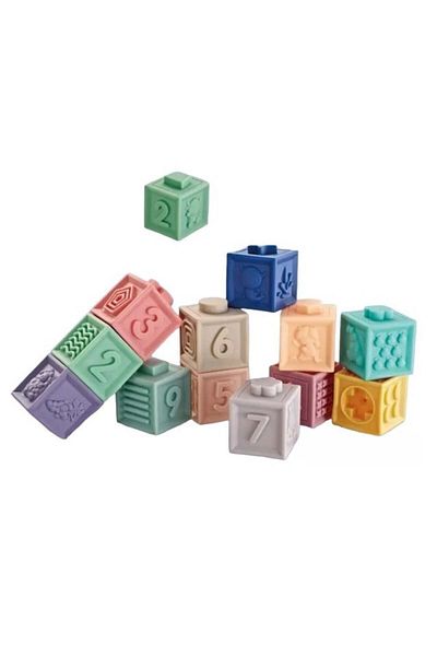 Empria Set Of 12 Silicone Building Blocks, Colorful Educational Toy, , Numbers And Shapes