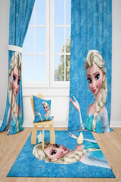 dekomingo Girl Character Light Blue Children's Room 2 Wing Background Curtain