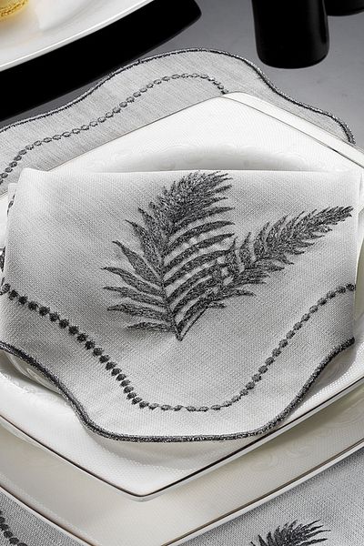 ZEBRA CASA Leaf 2-Piece Napkin Cream / Silver