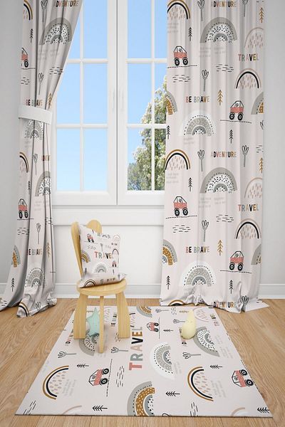 dekomingo ADVENTURE RAINBOW SOFT PATTERNED DOUBLE WING CHILDREN'S ROOM FON CURTAIN