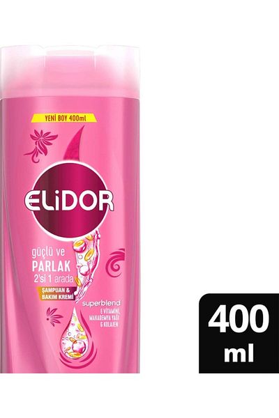Elidor Superblend 2 in 1 Shampoo and Conditioner Strong and Shiny Vitamin E Macadamia Oil 400 ml