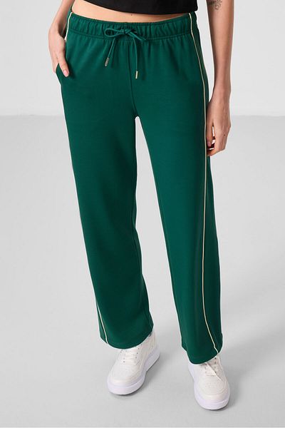 TOMMY LIFE Green Soft Textured Side Panel Detailed Wide Leg Women's Palazzo Trousers - 94669