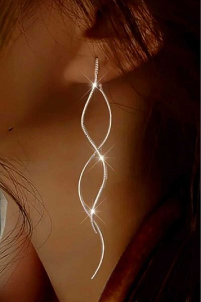 Atölye Olcay Eser Wavy Design Dangle Steel Earrings