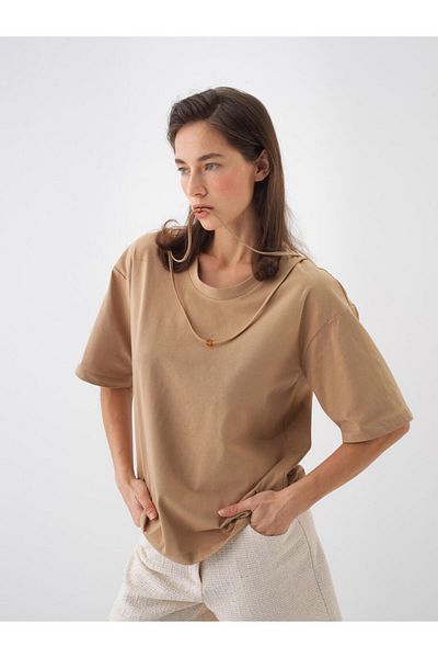 Xint Women's Camel Oversize Cotton Blouse