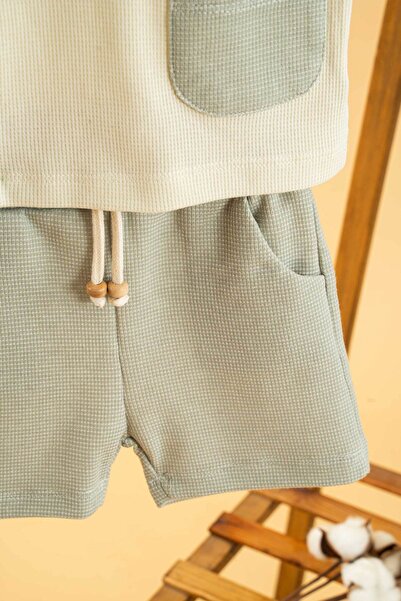 bombe Girl Boy Baby Kids Green 2-Piece Shorts Natural Cotton Suit Bottom Top Set