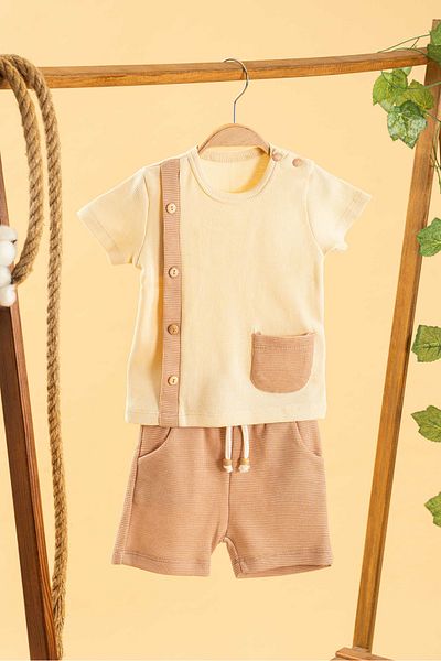 bombe Girl Boy Baby Kids Camel 2-Piece Shorts Natural Cotton Suit Bottom Top Set