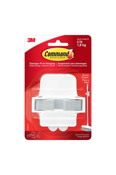 3M Command Self-Adhesive Damage-Free Elegant Durable Plastic Broom Gripper with 2 Strips