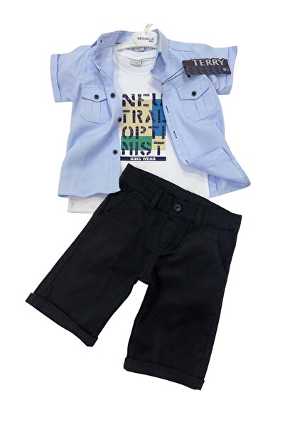 Terry Boy's Oxford Short Sleeve Shirt T-Shirt Shorts Suit / Shirt - 3 Piece Suit with T-Shirt Shorts