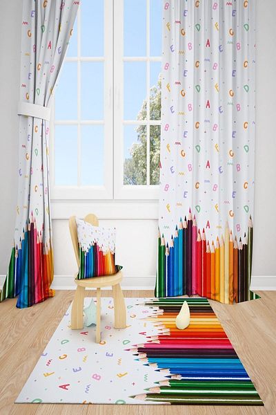dekomingo Pencil Alphabet Children's Room 2 Wing Background Curtain