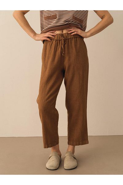 Xint Women's Mink Regular Fit Linen Trousers