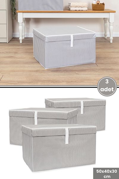 Flora Maxi Box Storage Box, Bed Sheet Pillow Clothing Closet Organizer Cardboard Backed (50X40Cm) 3 Pieces Gray