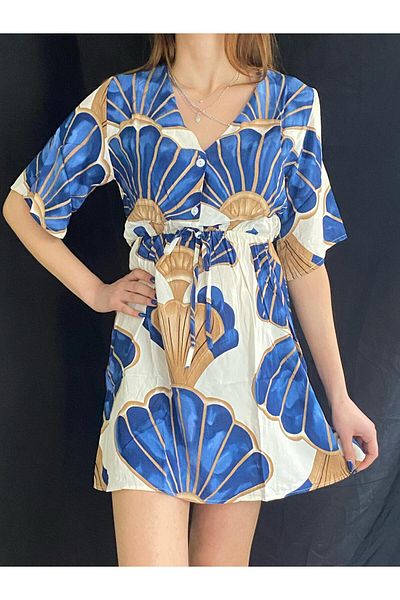 OlaLady Rochie de damă din viscoză cu decolteu în V și talie adunată