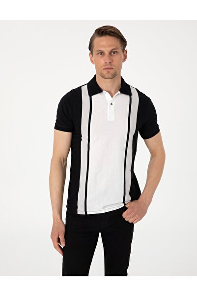 Pierre Cardin تي شيرت أسود بقصة ضيقة 100% قطن بياقة بولو وأزرار 50302598-VR046