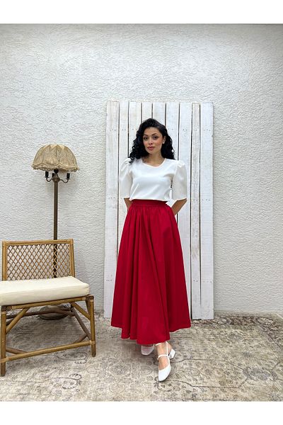 KÜÇÜĞÜM BUTİK Red Poplin Flared Skirt