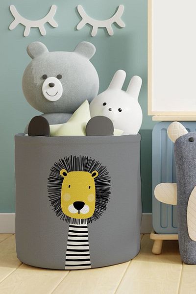dekomingo Καλάθι παιχνιδιών Lion Grey