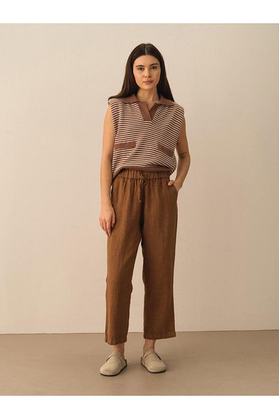 Xint Women's Mink Regular Fit Linen Trousers