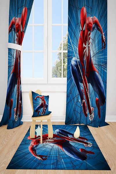 dekomingo Spiderman Network Children's Room 2 Wings Background Curtain