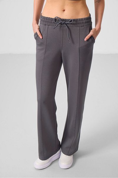 TOMMY LIFE Dark Gray Soft Textured Women's Palazzo Trousers with Pocket Front Seam Detail - 94670