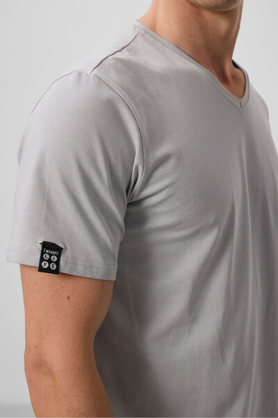 TOMMY LIFE Ανδρικό T-Shirt με λαιμόκοψη σε πέτρα - Κοντό μανίκι, Standard Fit - 87912