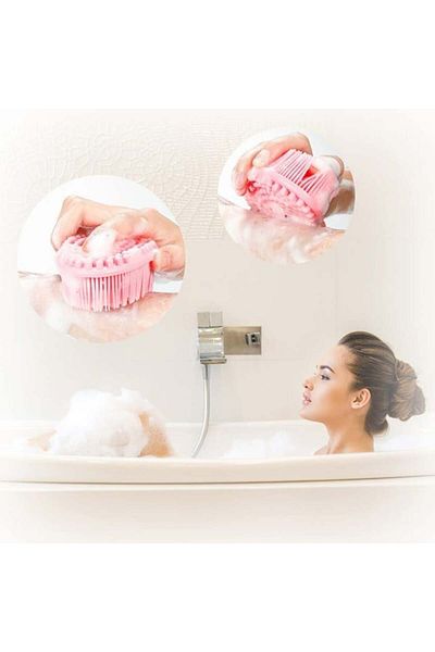 Empria 2 in 1 body brush, silicone sponge for cleansing, exfoliating and body massage, Pink