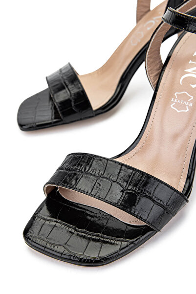 Tamer Tanca Women's Genuine Leather Black Crocodile Heeled Shoes