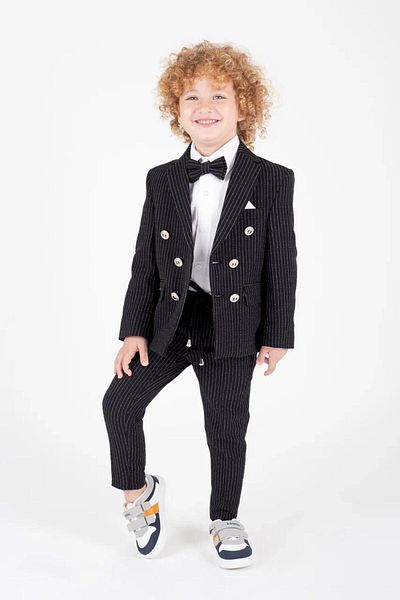 Miss Esilay Boutique Boy's Striped Jacket Shirt Pants Bow Tie Suit Wedding Special Day Terry