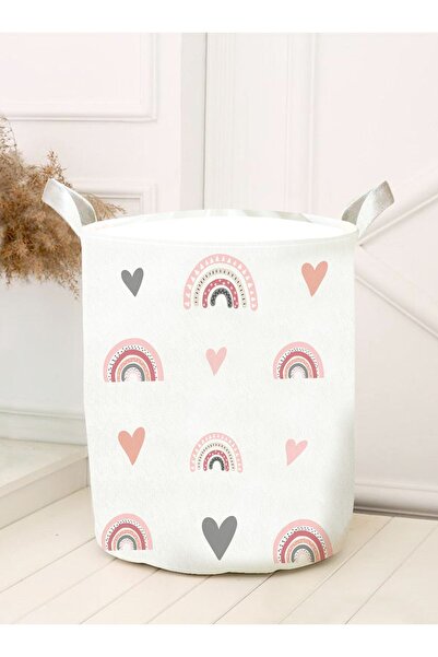 dekomingo سلة ألعاب من اللباد على شكل قوس قزح مع قلوب منقوش - سلة غسيل 30x45 سم