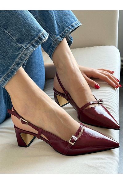 Zuum Milena Open Back Thick Heeled Women's Shoes - Burgundy Rustic