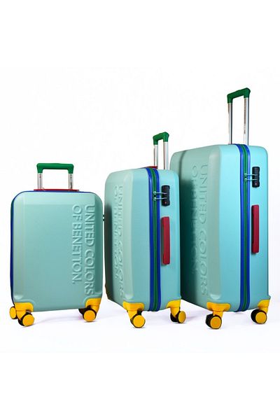 United Colors of Benetton BNTA-203X Set of 3 Hard Trolley Luggage with TSA Lock| SIZE-20/24/28 Inch| Light Blue