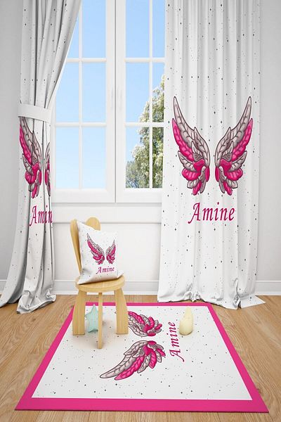 dekomingo PINK WING BABY AND KIDS ROOM FON CURTAIN 2 WINGS